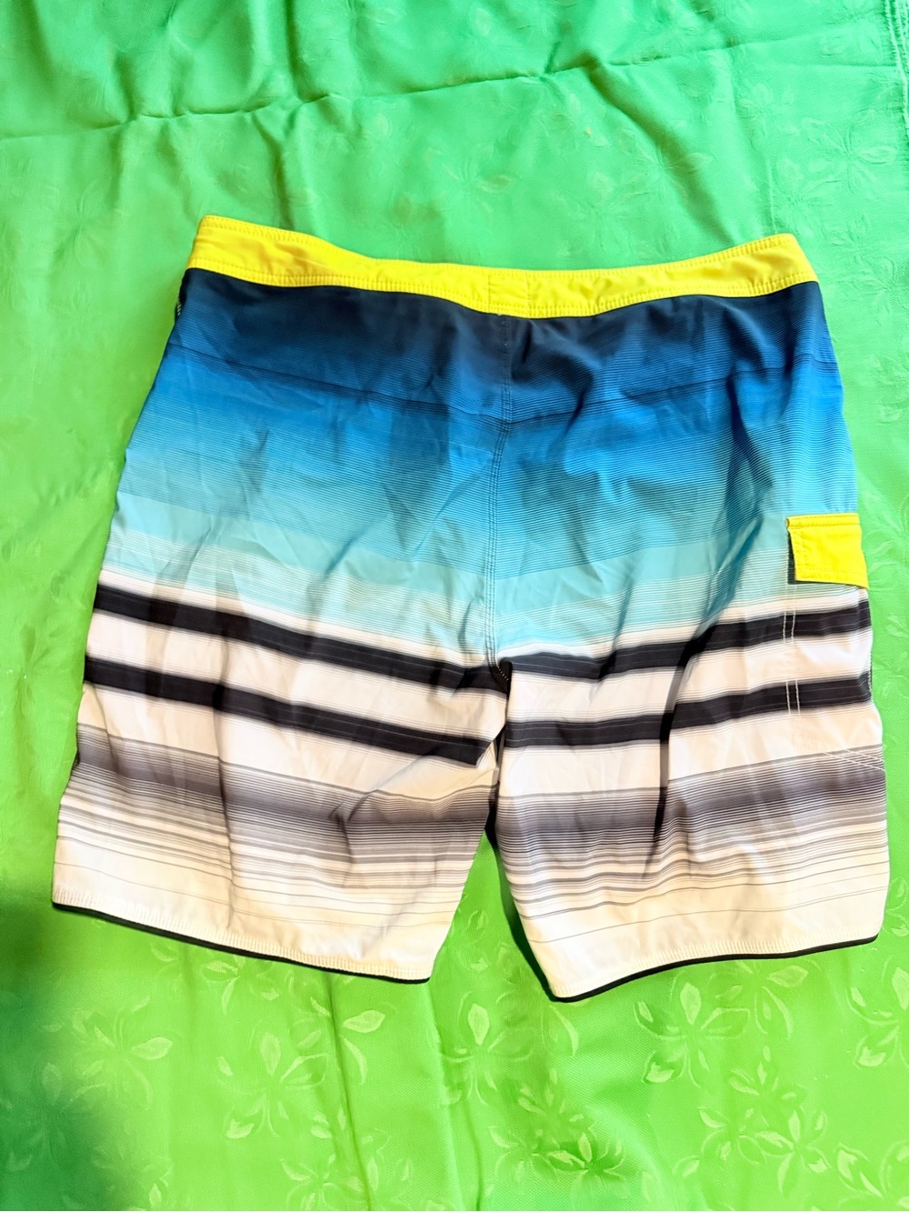 Rip Curl Gradient Blue Stripe Board Shorts with Yellow Waistband